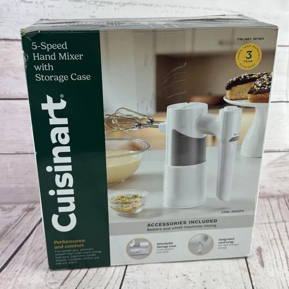 Cuisinart CHM 300SPC 5 Speed Hand Mixer With Storage Case White Beaters